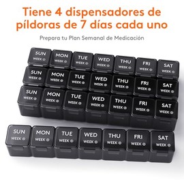 Lifewit Pastillero Mensual, Organizador de Pastillas de 28 Días, Pastilleros de 4 Semanas y un Mes, Organizadores de Medicamentos con Compartimentos Amplios para Vitaminas, Aceites