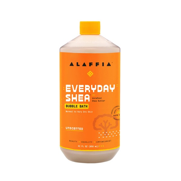 Alaffia Everyday Shea Bubble Bath, Soothing Support for Deep Relaxation and Soft Moisturized Skin | Made with Fair Trade Shea Butter | Cruelty-Free | No Parabens | Vegan, Unscented 32 Fl Oz