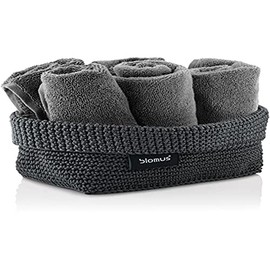 blomus -TELA- 68885 Crochet Basket L Made of Synthetic Fibre, Anthracite, Basket for Storage, High-Quality Workmanship, Exclusive Look, Ideal for Towels, Cosmetics etc. (H x W x D: 9 x 12 x 20 cm,