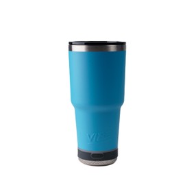 Pour Caddy Vibe 28 oz Tumbler with Bluetooth Speaker, Insulated Stainless Steel Travel Cup with Lid, Hot & Cold Drink Beverage Container, Removable Speaker with Microphone, Rubber Base, Water Blue