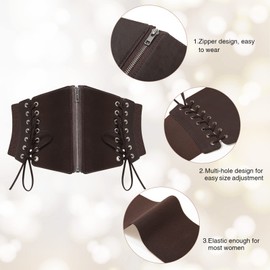 WELROG Women's Elastic Corset, Corset Belt for Women, Zip Waist Belt, Women's Wide Lace-Up Belt, coffee