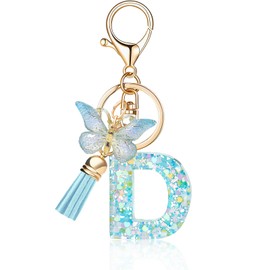 OKAICEN Fashion Alphabet Initial Letter Keychains for Women Butterfly Pendant Key Ring for Wallet Backpack bag charm('D')