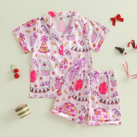 Kuriozud Birthday Girl Pajamas Silk Stain Pjs Shirt Tops+Shorts 2Piece Set Birthday Toddler Kids Little Girl Nightgown Gift (Pink, 7-8 Years)
