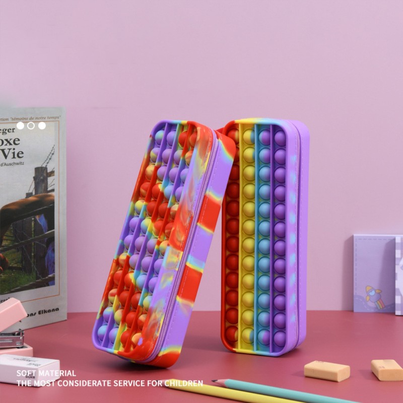 Waterproof Rainbow Push Bubble Stationery Box Silicone Decompression Toy Rectangle