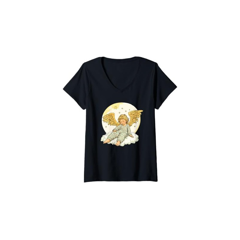 Womens Adorable Angel in Pajama Outfit for Nighttime Fun V-Neck