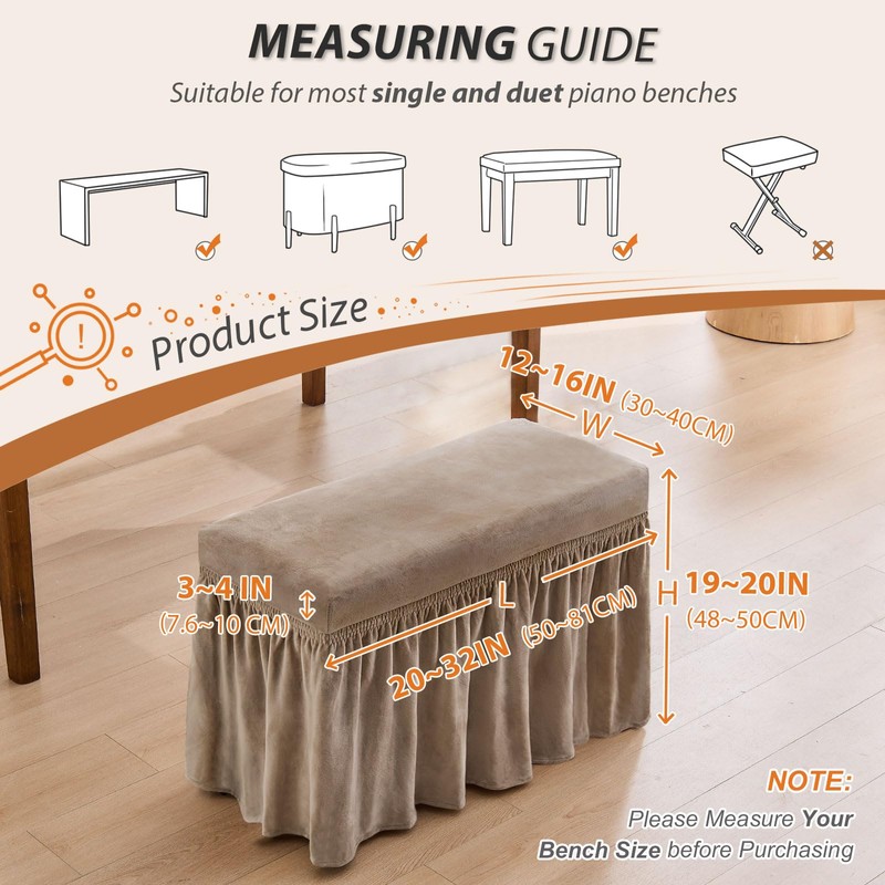 NICEEC Spandex Stretch Piano Bench Cover with Skirt Removable Ottoman