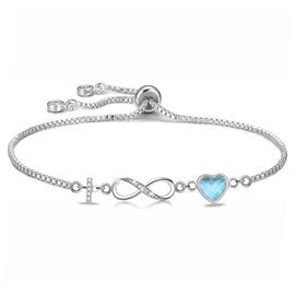 Kraven Infinity Bracelet Women's 925 Silver Infinity Heart Zirconia Bracelets Adjustable Bracelet Valentine's Day Mother's Day Birthday Christmas Gift for Her Women Girlfriend Mum, Brass, No Gemstone