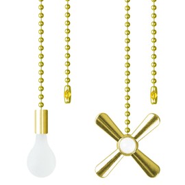 SHIFANQI Ceiling Fan Pull Chain, 2 Pack 3D Bulb&Fan Pull Chain Extension, 12 Inches Decorative Chain Pulls Pendant for Ceiling Light Fan Lamp, Beads Ball Pull Chain Extenders with Connector (Gold)