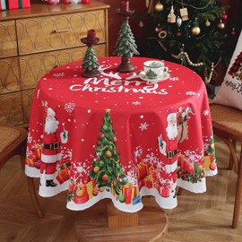 meioro Christmas Day Tablecloth, Snowflake Santa Claus Rectangle Table Cover,Waterproof Polyester Table Cloth, Xams Tree Kitchen Table Decoration for Festival Party, Dinner Protection(Marry,R150cm)