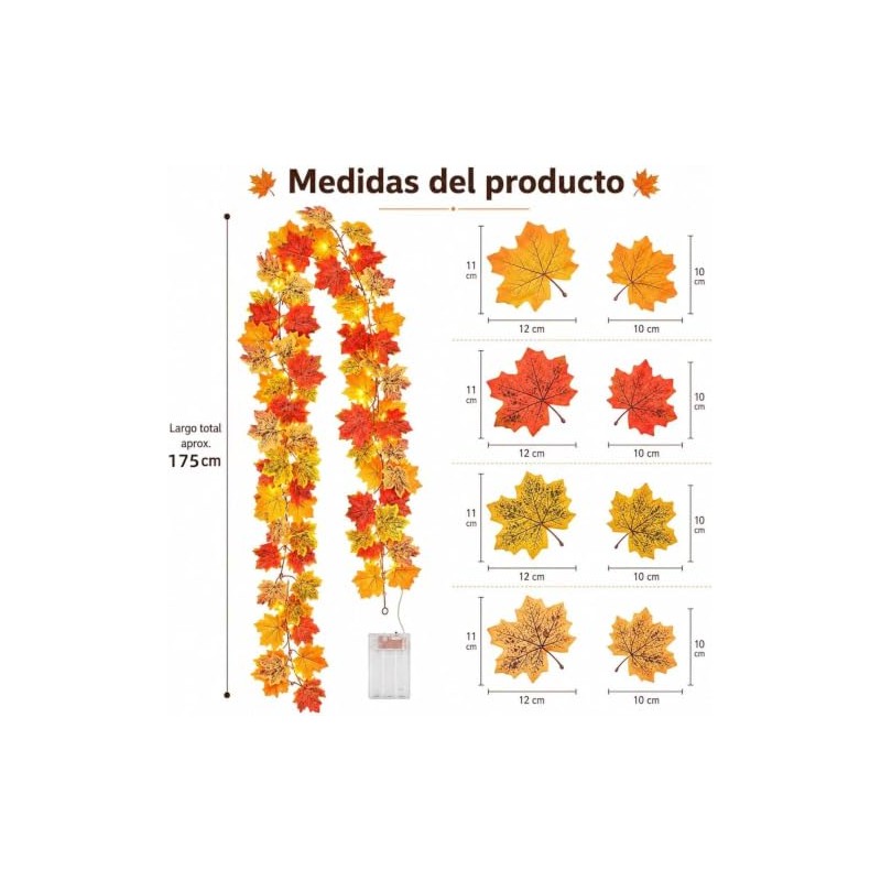 Guirnalda de Otoño con Luces Cálidas, 1.75 m, Hojas de