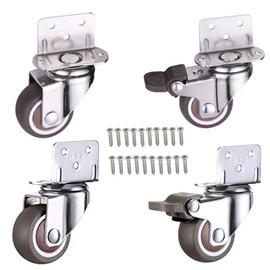 4 Pack 1.5 Inch Small L-Shaped Plate Swivel Caster Combo, TPR Rubber Wheel Metal Housing Caster L-Shape Side Mount Plate for Furniture, 120Lbs/54Kg Load Capacity - 2 Swivel 2 Swivel w/Brake