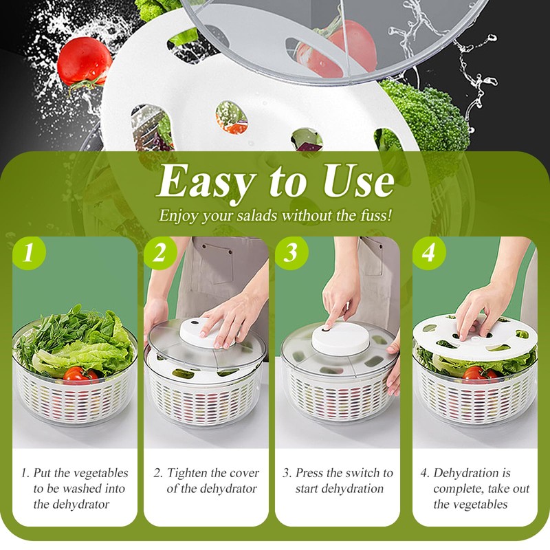 Electric Salad Spinner, 6L Lettuce Spinner Large Capacity USB Chargeble