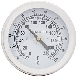 PIC Gauges B2B2-HH SS Case Bimetal Thermometer, 316 SS Stem, Back Angle Connection, 2" Dial, 2" Stem Length, 0/220° F & -18/104° C Temperature Range