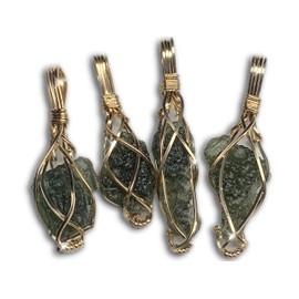 Rocks2Rings Genuine Moldavite Healing Crystal Necklace Pendant | Real Moldavite Jewelry Crystal Stones | Certificate of Authencity | Transformation | Manifestation M66 (Gold Fill, Moldavite, S)
