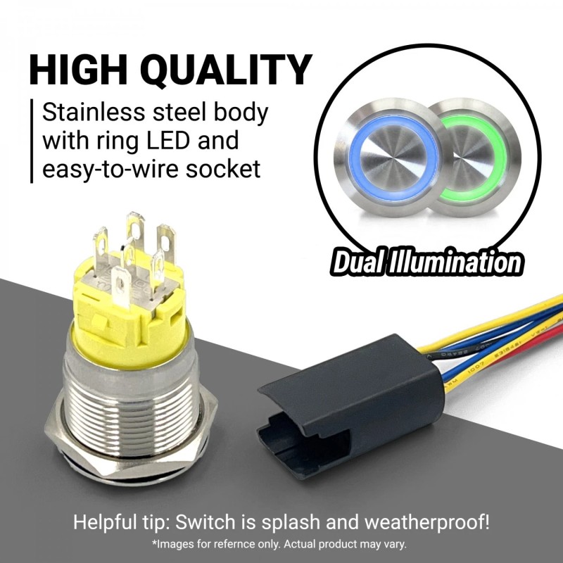 AutoLöc Power Accessories 19mm Billet 12V Momentary Push Button Switch