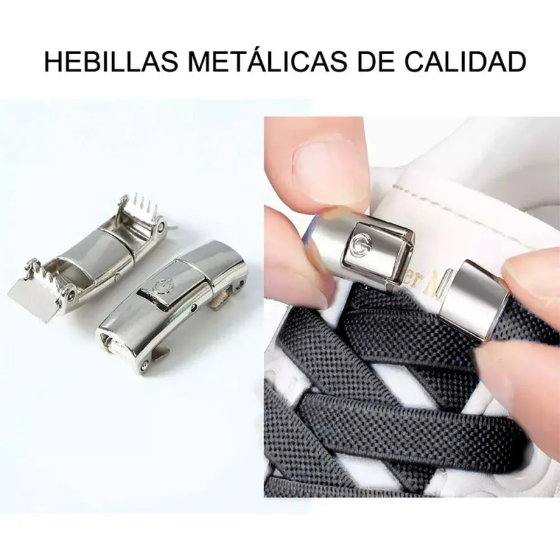 6 Pares Agujetas Sin Nudo Elásticas Hebilla Metal Para Tenis