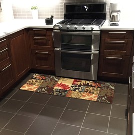 Rubber Backed 21" x 60" Italian Floral Panel Boxes Brown Multicolor Non-Slip Runner Rug - Rana Collection Kitchen Dining Living Hallway Bathroom Pet Entry Rugs RAN2029-25