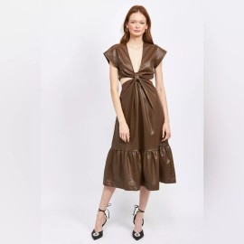 En Saison Lana PU Cut Out Midi Dress in Dark Brown NWT Women Dress Size Small