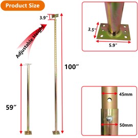 ZANURA 59" - 100" Adjustable House Floor Wall Jack Post Pole Rod Fit for Leveling Framing Basement Crawlspace Beam Roof, 2 Pack