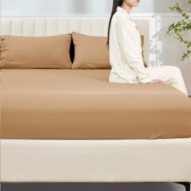 My Home Store Fitted Sheet 100% Egyptian Cotton 300TC Hotel Quality 30 cm Fitted Bedsheets (Beige, Double)