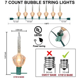 Christmas Bubble Lights,11 Ft Vintage Bubble Light String Set, 8 Bubble Fluids with Sliver Glitter (Plus 1 Spare Bulbs) C7/E12 Candelabra Base UL-Listed for Holiday Christmas Lighting Green Wire