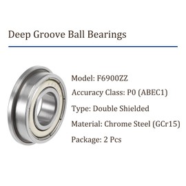 Kozelo 2pcs F6900ZZ Flanged Ball Bearing - (10x22x6mm) Replacement Wheel Bearings for Wheelbarrow Lawnmower Hand Truck Axle Use, Chrome Steel, ABEC1