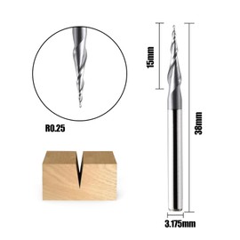2 x Flute Ball End Mill with Conical Tip CNC Engraving Cutter R0.25 mm 3.175 mm (1/8 Inch) Shank Solid Carbide Cutter for Router with TiAlN Coating for 2D and 3D Engraving
