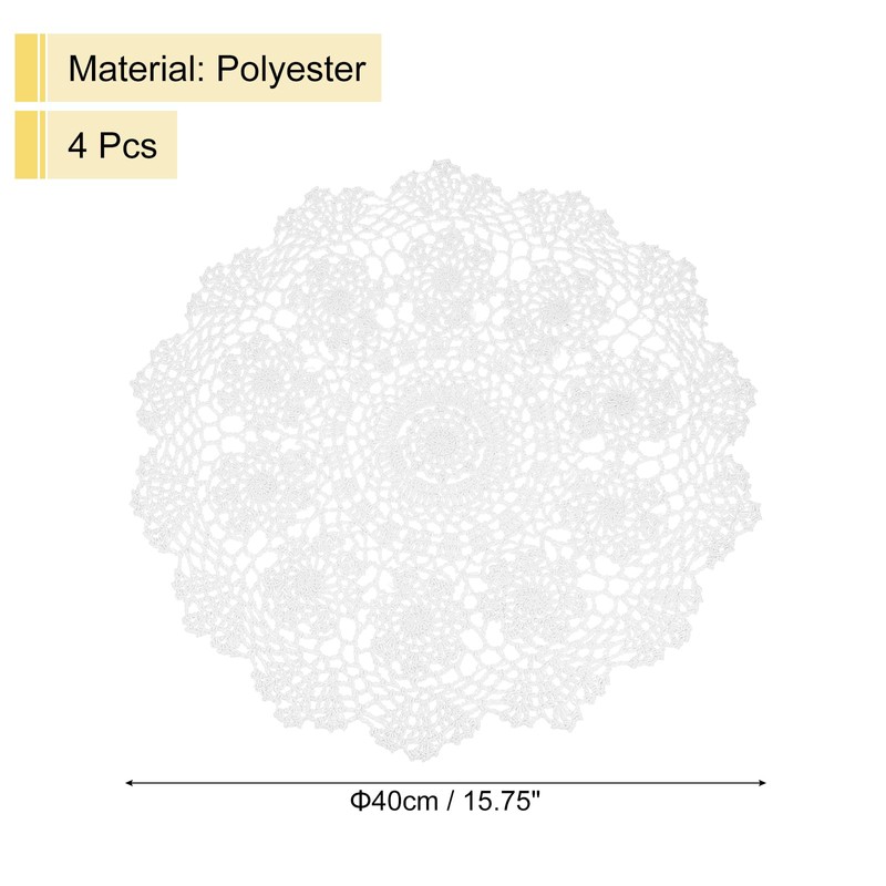 sourcing map 4Pcs Handmade Crochet Placemats, 16inch Round Retro Table