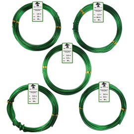 Aluminum Floral/Plant/Bonsai Tree Wire 5-Size Starter Set with Canvas Bag - 1.0mm, 1.5mm, 2.0mm, 2.5mm, 3.0mm (147 feet Total) - Choose Your Color (5 Sizes, Green)