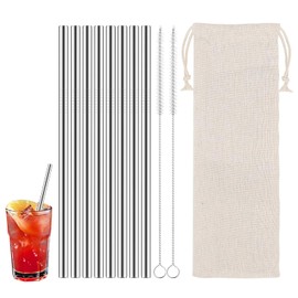 8-Pack Reusable Stainless Steel Straws, 304 Food Grade Metal Drinking Set