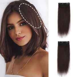 2 PCS Thick Hairpieces Clip in Hair Extensions Synthetic Invisible Seamless Hair Pads Adding Extra Hair Volume for Thinning Hair Women Darkest Brown Mix with Dark Auburn Brown