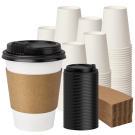 12 oz 100 Pack Disposable Coffee Cups with Lids and Sleeves, Coffee Paper Cups with Lids, To Go Beverage Drinking Cup for Coffee, Tea