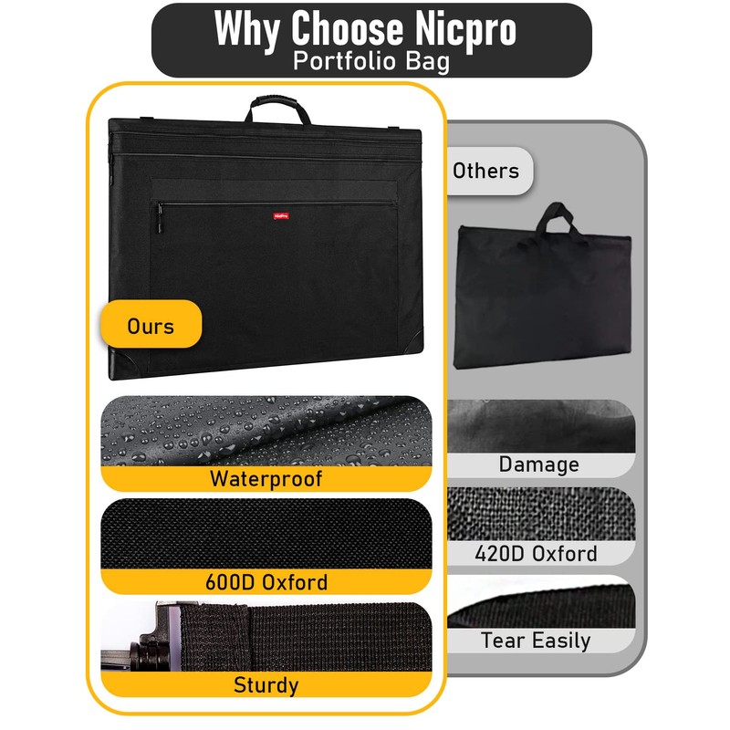 Nicpro Light Weight Art Portfolio Bag, 23x31 Black Art Canvas