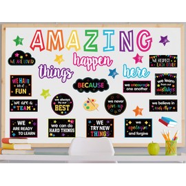 JarThenaAMCS Motivational Bulletin Board Decoration Amazing Things Happen Here Paper Cutouts with 100Pcs Glue Points Bulletin Border Stickers for Classroom Office School Home Decor, 41Pcs