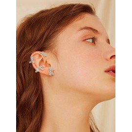 Dcfywl731 Zircon Butterfly Earrings for Women Butterfly Ear Cuff Wrap Crawler Earrings,Butterfly No Piercing Ear Clip Earrings Wrap Around Earrings