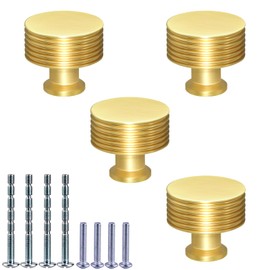 IAFVKAI Pack of 4 Cabinet Knobs, Gold, Aluminium Alloy Round Furniture Knobs with Screws, Brushed Brass Dresser Knobs, Knob for Cupboard, Wardrobe