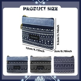 AfitLulu Coin Purse Canvas Small Purses for Women, 2 Layers Zipper Pockets Small Coin Purse Bohemian Style Change Purse Sanitary Pad Storage Bag for Coin, Cash, and Cards (Black)