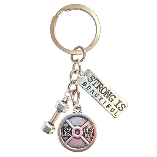 Motivational Fitness Keychain with Strong is Beautiful Inspirational Quote