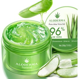 USDA Organic Aloe Vera Gel by Aloderma - 96% Pure Organic Aloe 7 oz; Made from fresh Aloe vera leaves, Not freeze-dried powder. (7 oz)