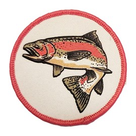 ThatsRad Fishing Sew On Patch Hunting Duck Fly Fisherman Deer Outdoors (Round Rainbow Trout)