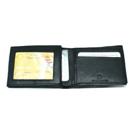 Wallet Black Men Genuine Leather Bifold Wallet with ID Window Credit Card Slots Holder