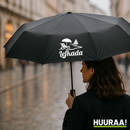 Huuraa Regenschirm Lefkada Griechenland Geschenk 98cm Schwarz Doppelautomatik Lefkada Geschenkidee