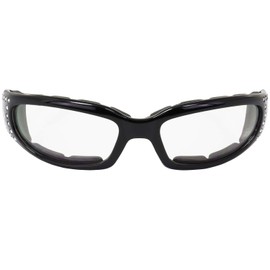 Global Vision Marilyn-3 Women's Ladies Padded Motorcycle Sunglasses Bling 2 Pair Black Studded Frames Clear & Smoke Lenses, Clear & Smoke, Adult