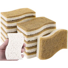 bioGo 12 Pack S Shaped Biodegradable Kitchen Sponges - Eco-Friendly, Compostable, Natural Cellulose Dish Sponges - Biodegradable Sponges Washing Up - Reusable Washing Up Sponge - UK Brand
