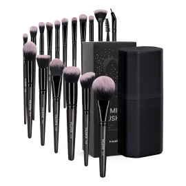 18 Set De Brochas Para Maquillaje Profesional +estuche +caja Color Negro