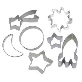 Galaxy Solar System Astronomy Cookie Cutter 7 Piece Set from The Cookie Cutter Shop - Planet, Half Moon, Star, Sun Burst, Space Ship Rocket Cookie Cutters – Tin Plated Steel Cookie Cutters