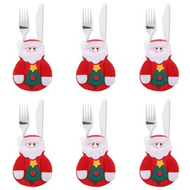 Kranich 6PCS Christmas Cutlery Bags, Christmas Knives Forks Tableware Bags Set, Pockets Knives Forks Bags for Party Christmas Decorations, 5.9''X4.72‘’(Red)