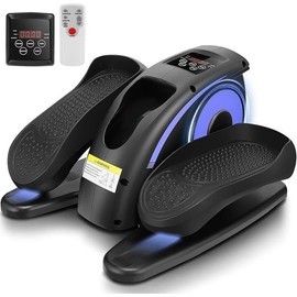 Under Desk Electric Seated Pedal Exerciser with LCD Display Monitor, Remote Control, Mini Elliptical Machines for Seniors, Black Finish - Style: Training Blue Purple