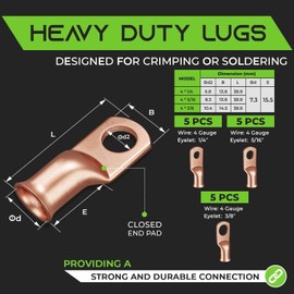 GearIT 4 Gauge CCA Ground Wire (25FT Each - Black and Red) All-in-One Kit: Crimping Tool, Cutter, 15 Lugs, and 20 Heat Shrink Wrap