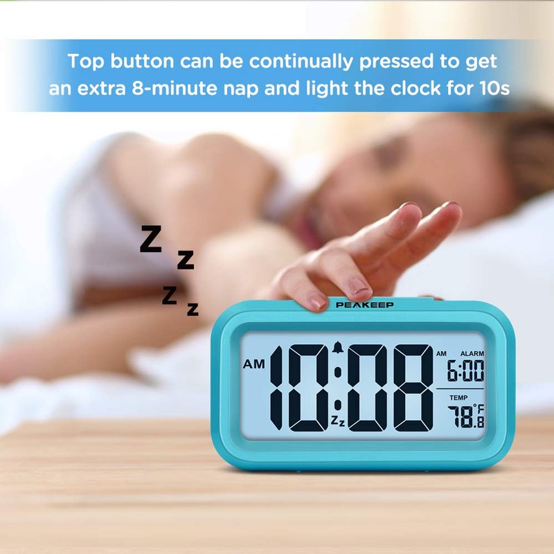 Peakeep Night Light Digital Alarm Clock Battery Operated with Indoor